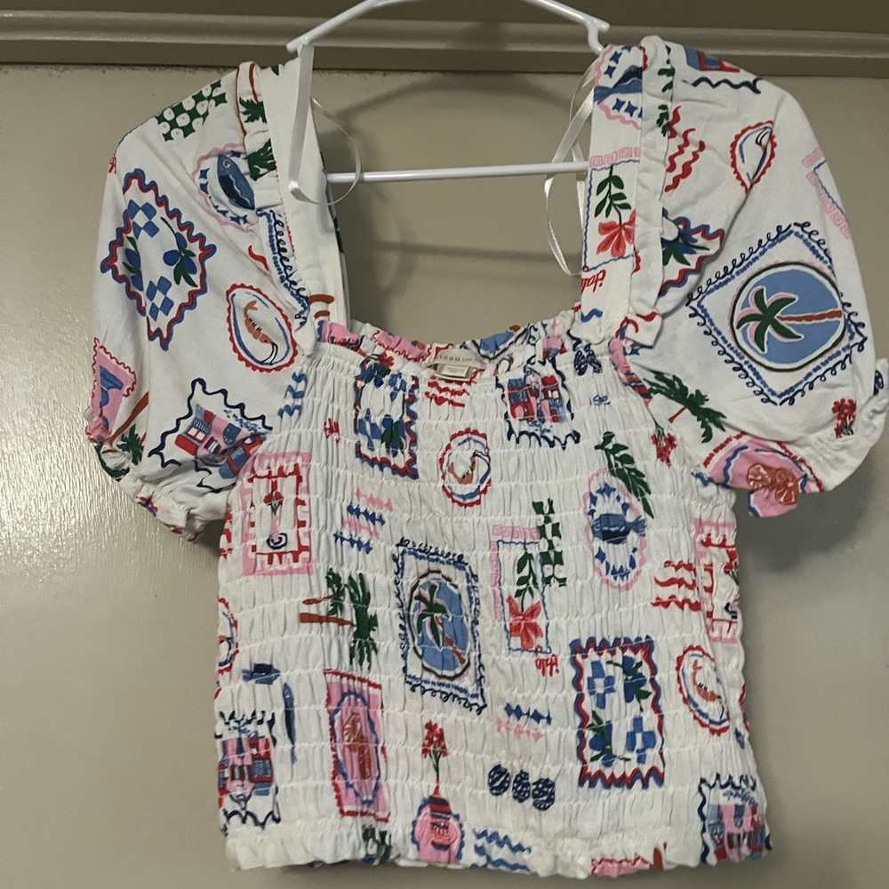 Monteau White and Multicolor Patterned Blouse